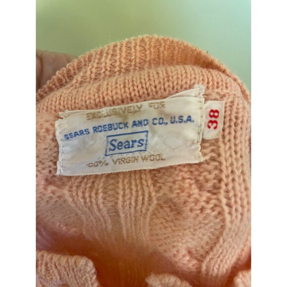 Vintage 50's Womens Peach Sears Virgin Wool Cable Knit Cardigan Sz Small - Picture 4 of 14